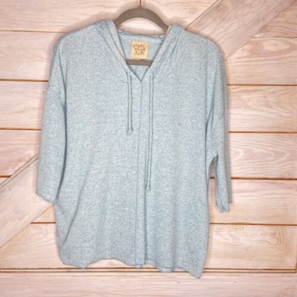 Chaser Oversized Light Blue Dolman Sleeve Pullover Hoodie Tunic Top